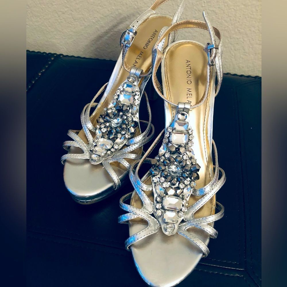Antonio Melani Silver Crystal Sparkling Formal Heels 9M